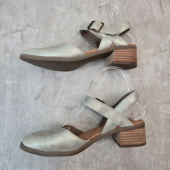 Toms Jaclyn Maryjane Pumps Leather Silver Dressy Low Block Heel Comfort Shoe 6.5 - Picture 6 of 13